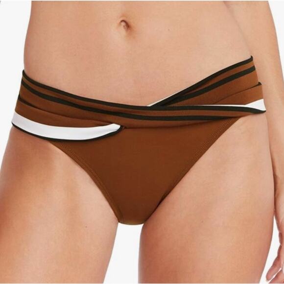 Robin Piccone Other - Robin Piccone Simone Twist Bikini Bottom Size Large NEW Stripe Swim Cocoa NWOT